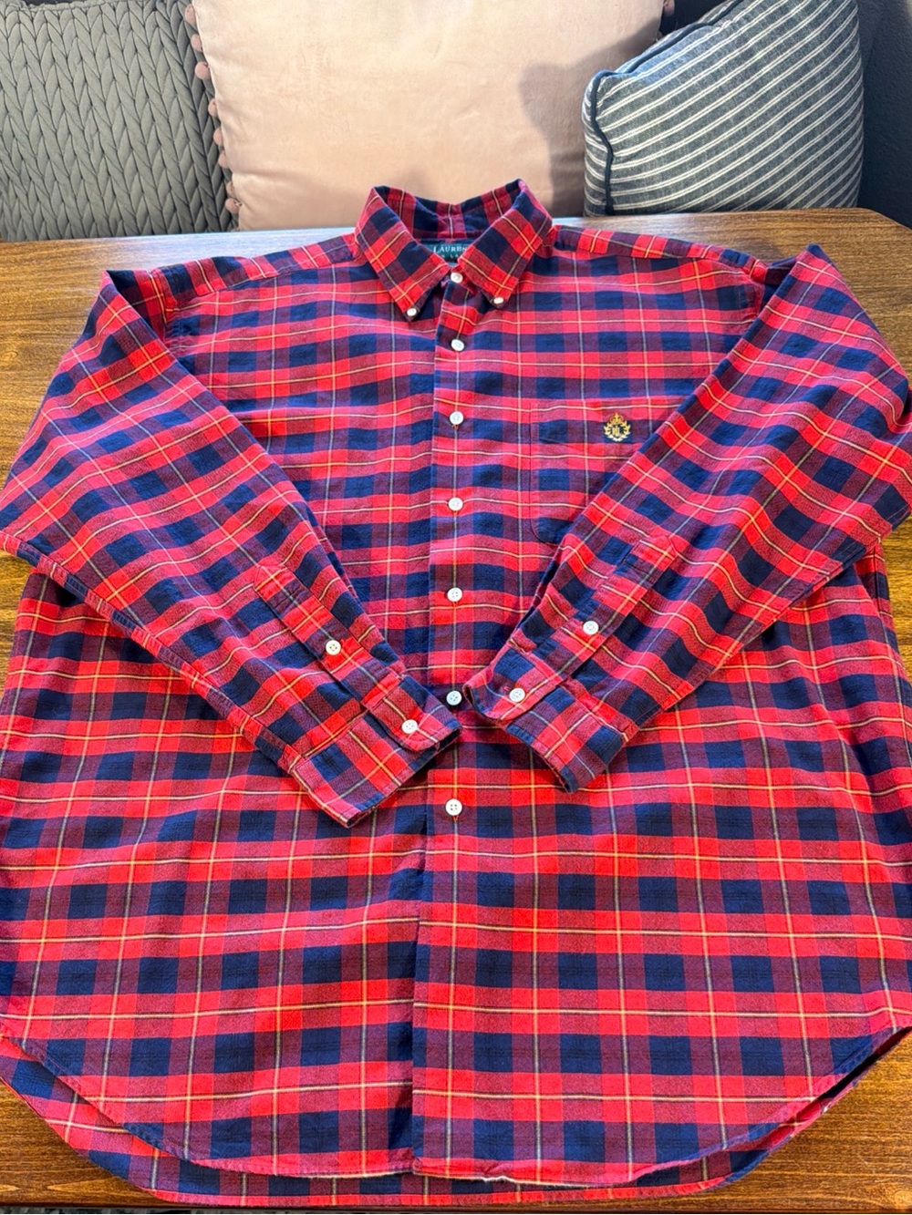 Ralph Lauren Red and Navy Plaid Button-Down Shirt